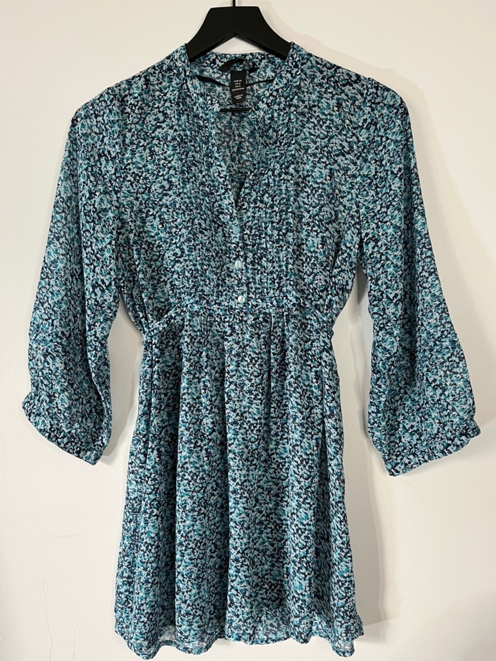 Milkmaid Blue Cottagecore Peasant Floral V-Neck Dress With Puff Sleeves Size 6